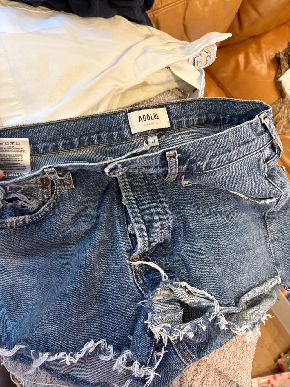 AGOLDE Frayed Light Blue Distressed Denim Shorts